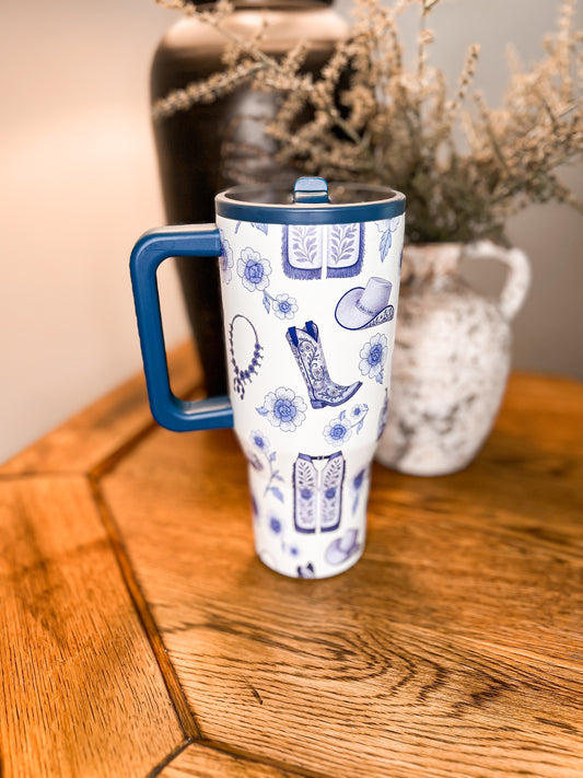 Western Chinoiserie 32oz Flip Top Tumbler