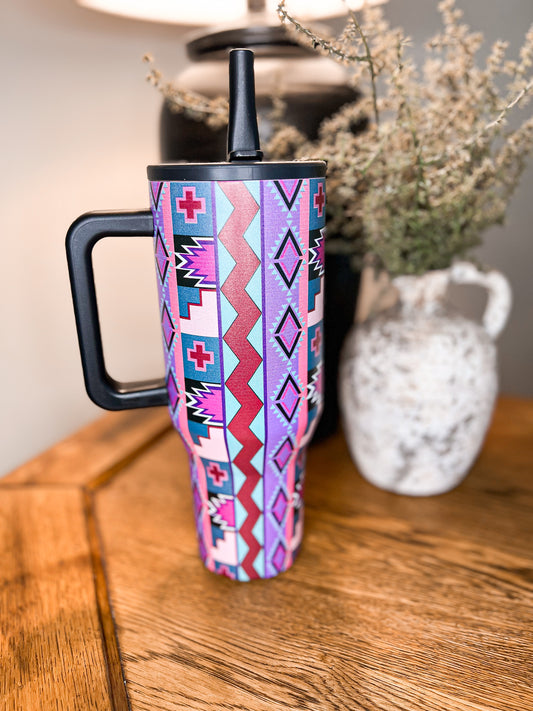 Purple Vintage Geo Flip Lip Tumbler 40oz.