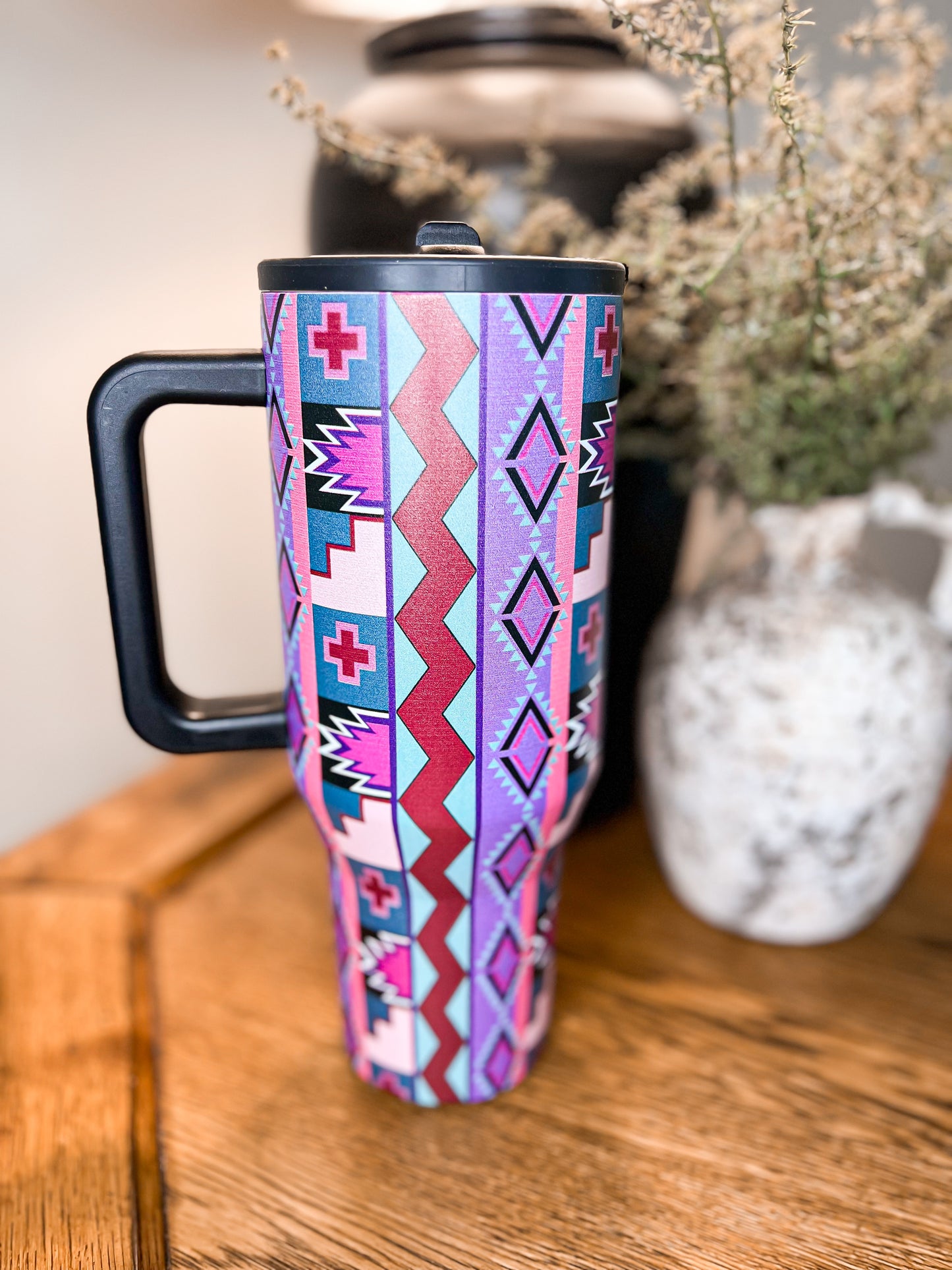 Purple Vintage Geo Flip Lip Tumbler 40oz.
