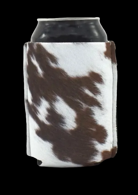Cowhide Print Zip Can Coozie